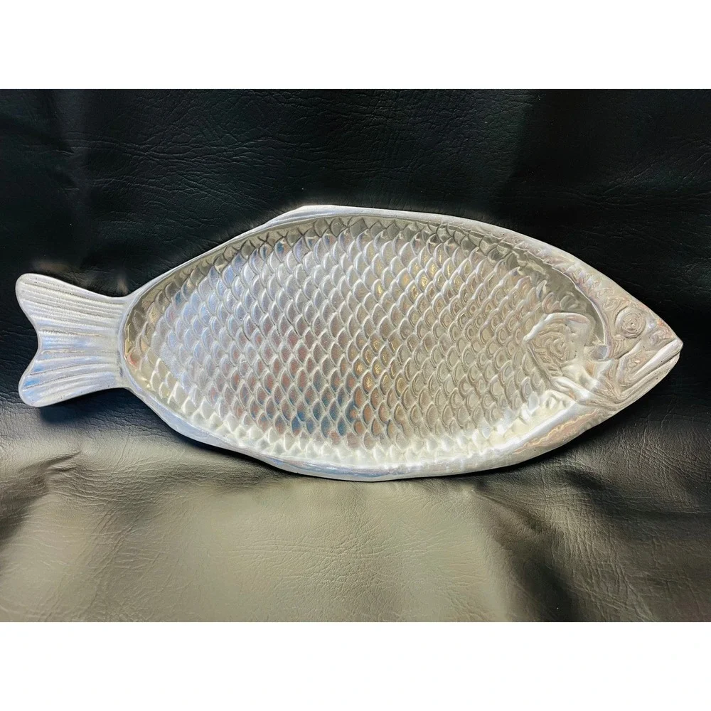 Fish Serving Platter Tray Heavy Silver Pewter Coastal Nautical Mediterranean Sea
